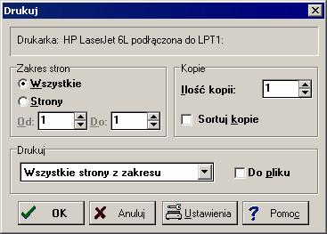 Audytor C.O. 3.5 10.1.8 Drukuj - dialog Dialog służy do ustalania parametrów związanych z drukowaniem wyników obliczeń 147 i zestawień materiałów 165 w formie tabelarycznej.