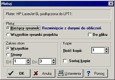 Wszystkie rysunki projektu Plotowanie wszystkich rysunków wchodzących w skład projektu. Plotuj do pliku Skierowanie plotowania do pliku.