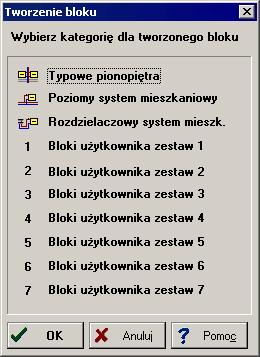 Audytor C.O. 3.5 10.1.53 Tworzenie bloku - dialog Dialog jest wywoływany podczas tworzenia nowego bloku graficznego kategorii do której ma być zaliczony blok.