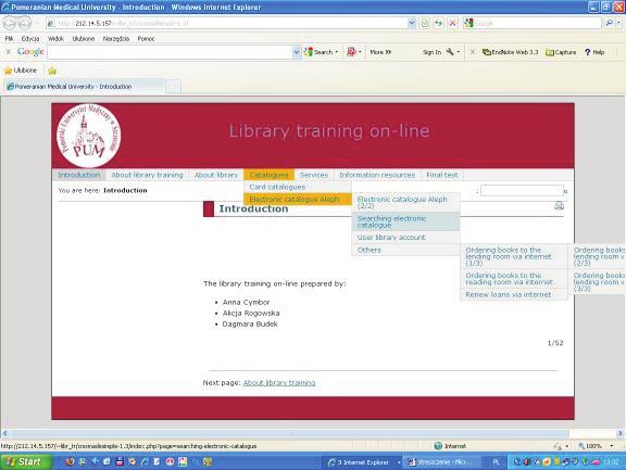 Ryc. 3. Library training on-line strona internetowa szkolenia mim zainteresowaniem wœród studentów.