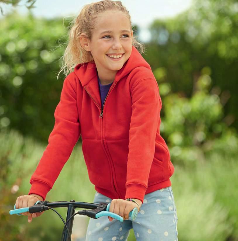 BLUZY Nasze Bluzy Dziecięce Premium są supermiękkie i zapewniają niezwykłą wygodę noszenia dzięki czesanej tkaninie wykonanej w 70% z bawełny ringspun i w 30% z poliestru.