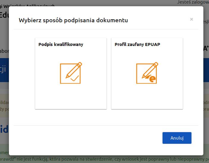 dokument pojawi się okno wyboru metody podpisu: Podpis certyfikatem