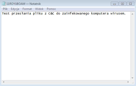 a następnie uruchomiony wyświetlając zawartość przesłanego pliku wraz z informacją na zainfekowanym komputerze: W ten sposób cyberprzestępca był w stanie uruchomić każdy plik wykonywalny, np.
