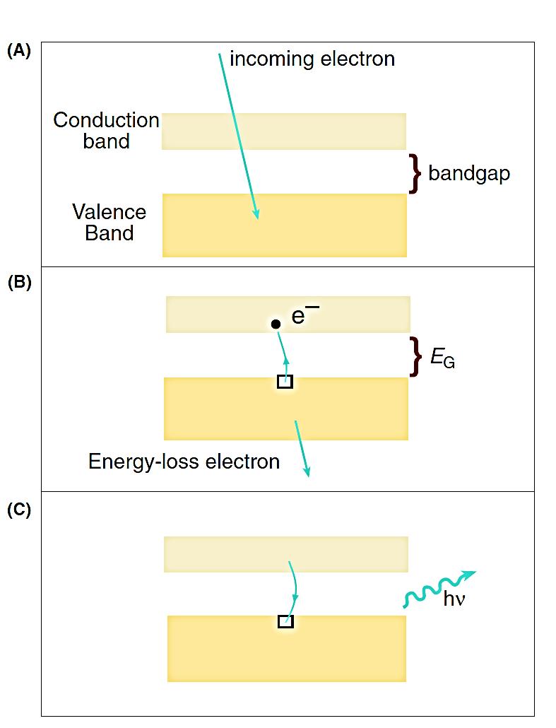 półprzewodnikach C: rekombinacja i anihilacja pary elektron- dziura emisja fotonu hν = GAP Ponieważ GAP jest ściśle