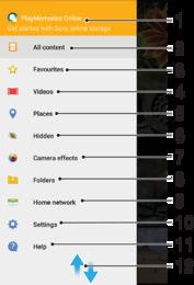 1 Wyświetlanie zdjęć i nagrań wideo przy użyciu usługi PlayMemories Online 2 Powrót do ekranu głównego aplikacji Album w celu wyświetlenia całej zawartości 3 Wyświetlanie ulubionych zdjęć i nagrań