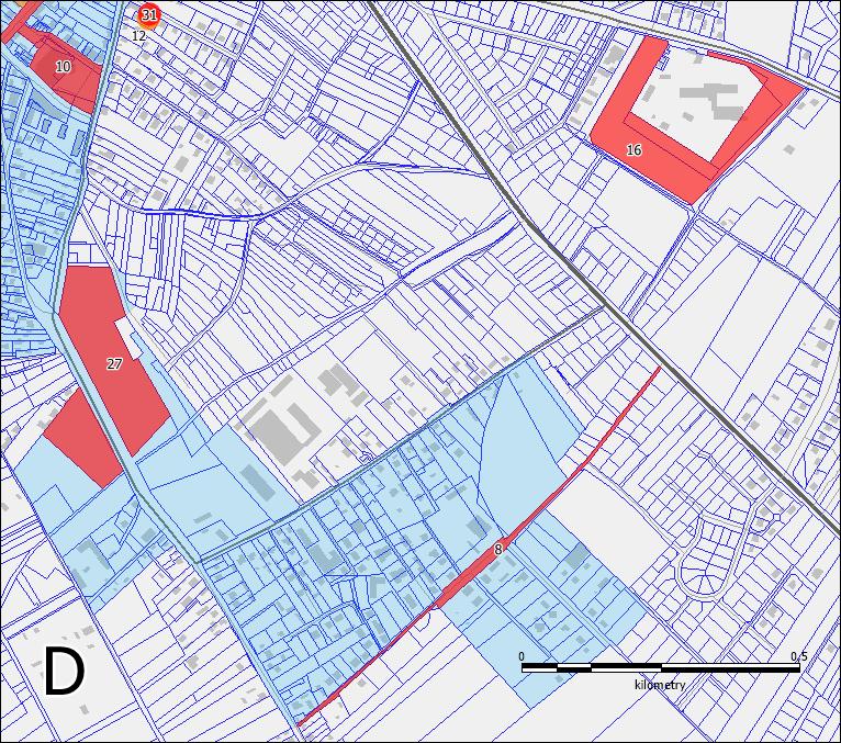 Mapa 10. Rozmieszczenie przedsięwzięć rewitalizacyjnych na podobszarach rewitalizacji nr 1, część południowa (opracowanie własne) 7.3.