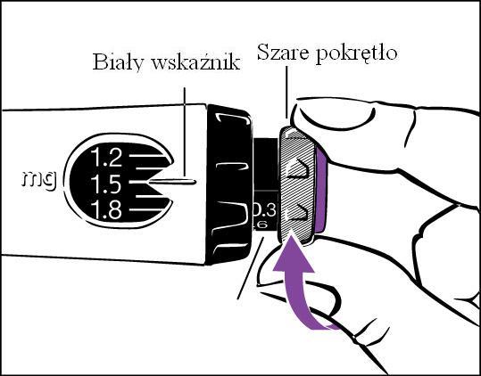 12. Założyć nową igłę. Z ochronną nakładką na igłę: Jeżeli zabezpieczenie igły wysunie się, należy wcisnąć je z powrotem na miejsce. Założyć nową igłę na końcówce wkładu.