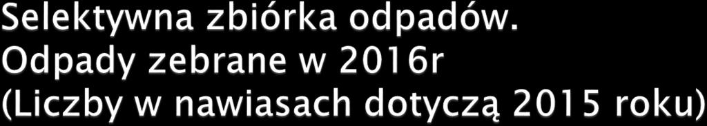 Rodzaj odpadów Nakrętki (1650) 1088 Baterie (415) 408 Butelki PET (1055) 843 Makulatura oraz inne (PSP 15) Puszki al. (66) 108 Butelki szklane Telefony kom.