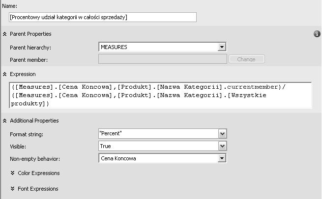 Zastosowanie rozszerzenia MDX... czasu poświęconego na wyszukiwanie źródła błędu. Po stworzeniu nowej kalkulacji należy oczywiście wdrożyć projekt na serwer.