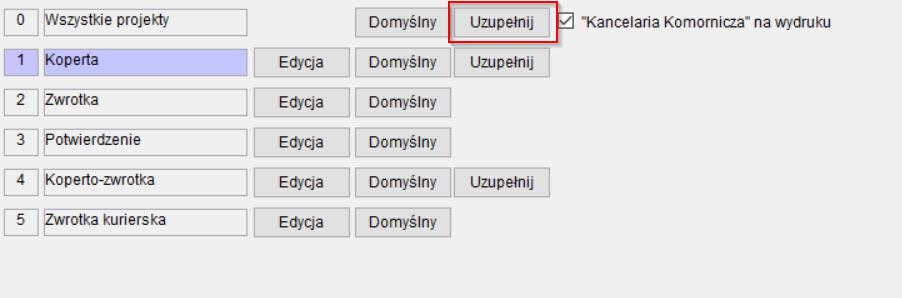 Uzupełniono wzory kopert dla nowych typów przesyłek, dodano napisy POLECONA-E oraz EPO, dla przesyłek z dodatkową zwrotką dodano napis za potwierdzeniem odbioru.