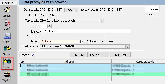 2.8. Sprawdzenie statusów przesyłek i pobranie EPO.