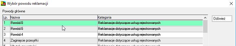 RYSUNEK 31 POWODY REKLAMACJI Lista powodów reklamacji jest dostępna po kliknięciu przycisku Odśwież na Rysunku 27.