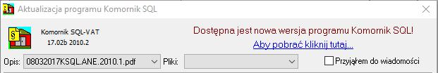 3. Modyfikacje oraz poprawki błędów w systemie Komornik SQL- VAT w wersji 17.03.2011.1 3.1. Ogólne 1.