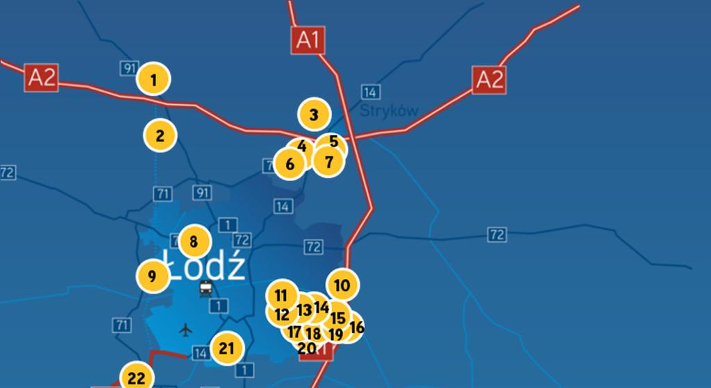 Polska Centralna Parki Magazynowe 1. Goodman Łódź Logistics Center III 15. Panattoni Park Łódź East 2. Hillwood Łódź 16. SEGRO Logistics Park Łódź 3. SEGRO Logistics Park Stryków I & II 17.