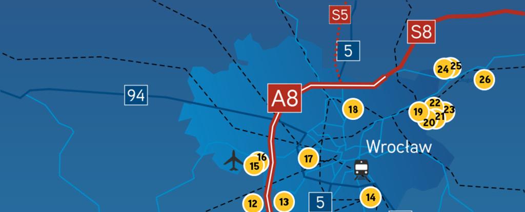 Wrocław Parki Magazynowe 1. Prologs Park Wrocław IV 15. Panattoni Park Wrocław Airport 2. Hillwood Wrocław II 16. Prologis Park Wrocław Airport 3. Panattoni Park Wrocław II 17.