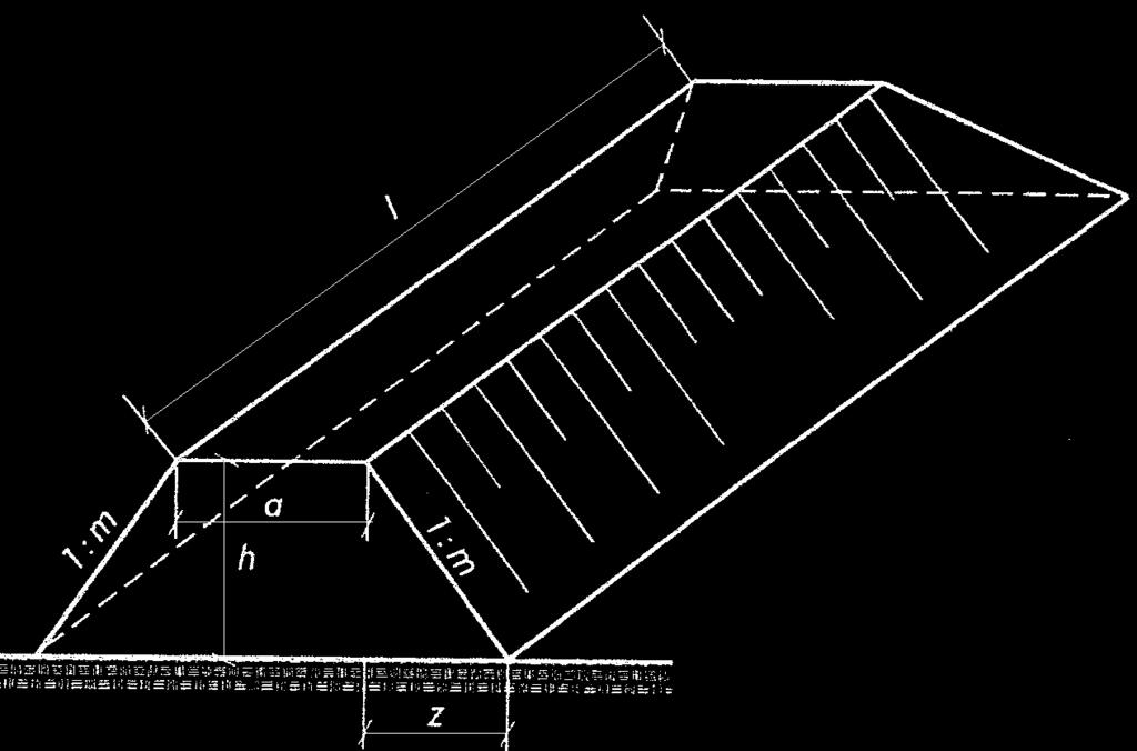Zadanie 16. Objętość nasypu przedstawionego na rysunku, dla następujących danych: a = 7 m, z = 2 m, h = 2 m, l = 200 m, wynosi A. 1800 m 3 B. 1800 m 2 C. 3600 m 3 D.