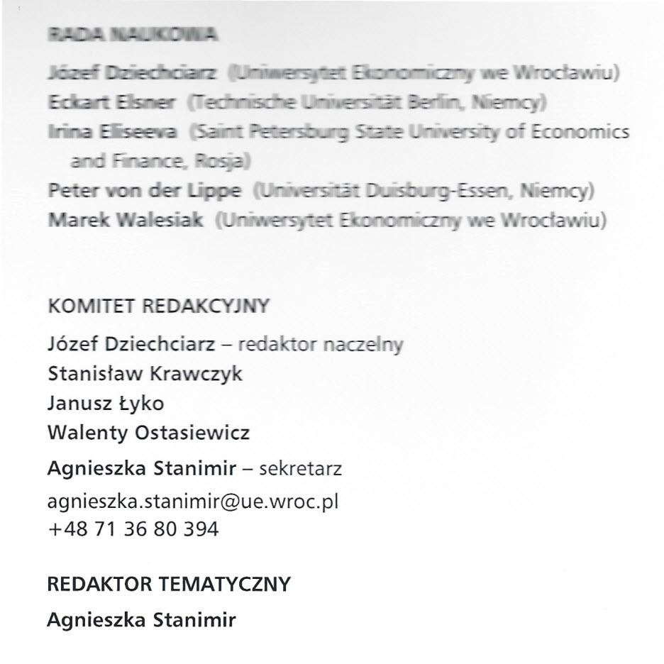 KO ITET RED CYJ Józef Dziechciarz - reda ar acz Stanisław Krawczyk Janusz Łyko Walenty Ostasiewicz Agnieszka Stanimir - sekretarz