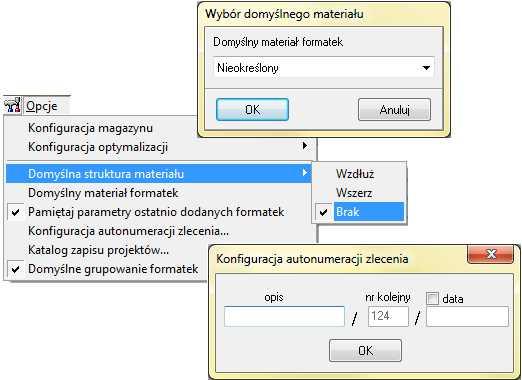 Opcje programu CAD Rozkrój 1. Zarządzanie magazynem arkuszy i powstałymi odpadami: pobieranie optymalnej liczby arkuszy z magazynu dla danego zlecenia, np.