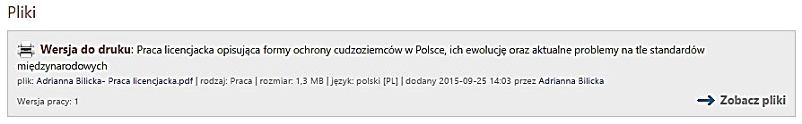 C. Wydruk pracy dyplomowej z liczbami kontrolnymi Zadanie dla autora pracy możliwe do wykonania po zatwierdzeniu pracy przez promotora w APD Celem jest zapewnienie zgodności wersji pracy dołączonej