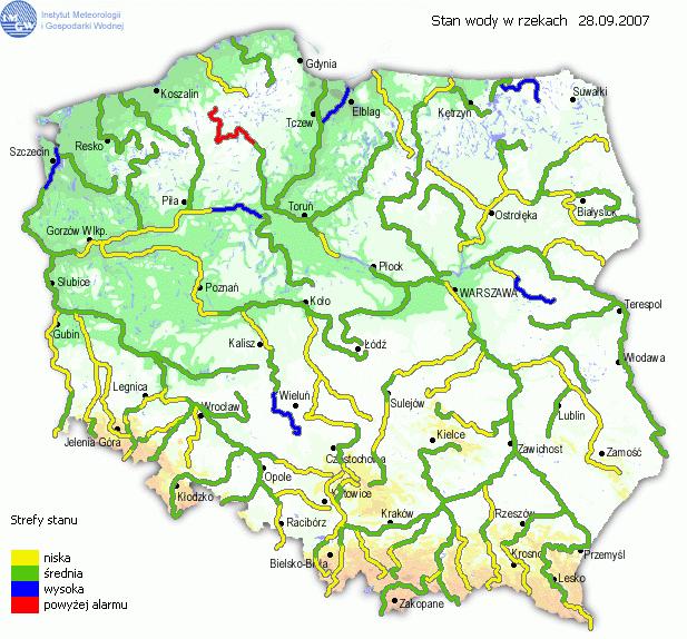 Sytuacja hydrologiczna w Mapa udostępniona przez IMGW w ramach SOK na