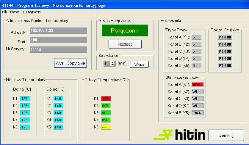 Rys.11 Przykładowa aplikacja, dzięki której mamy zdalny dostęp do informacji z przekaźnika kontroli temperatury RTT44 9.