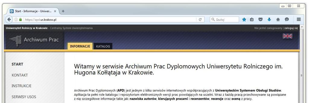 Archwum Prac Dyplomowych v. 6.2.0 Archwzacja pracy dyplomowej Podstawowe nformacje o pracy take jak tytuł oraz nazwsko autora opekuna ne są wpsywane bezpośredno do APD.