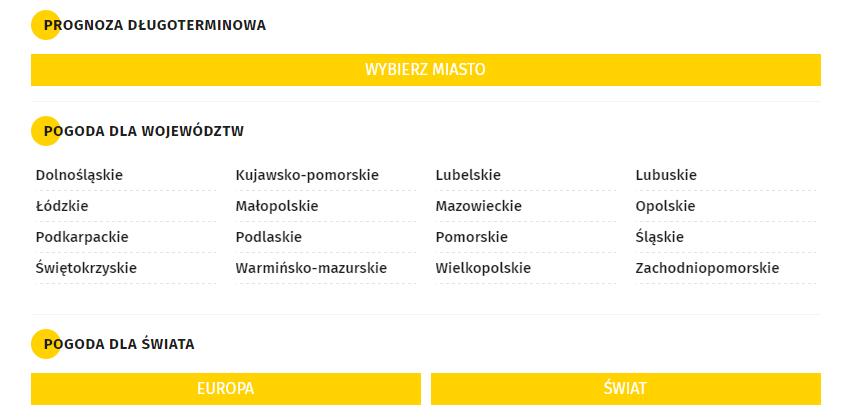 Rysunek 16. Pasek zakładek interesujących obszarów My sprawdzimy pogodę dla miasta Olsztyn w bieżącym dniu. Rysunek 17.