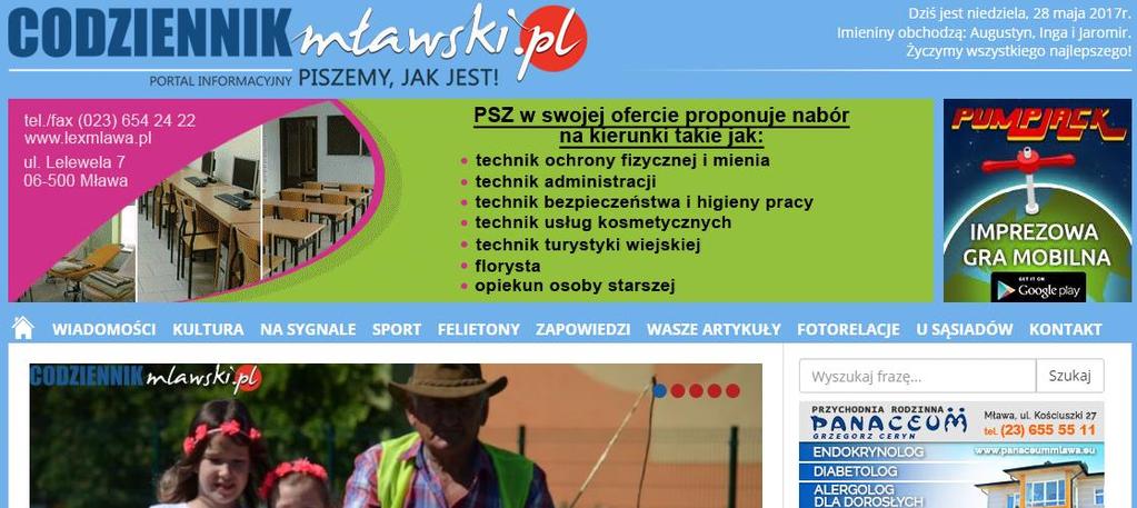 [19/31] Portale Treścią portalu jest: dział aktualnych wiadomości, wydarzeń kulturalnych na terenie powiatu, kroniki policyjnej oraz mechanizmy wyszukiwania informacji w nim samym.