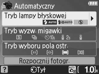 Wybór wyróżnionej opcji J Wybierz wyróżnioną opcję, naciskając przycisk J. Wróć do poprzedniego ekranu, naciskając przycisk 4.