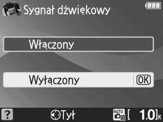 na najwyższym poziomie menu podręcznika i naciśnij przycisk J, aby wyświetlić następujące opcje: Jakość zdjęcia Jasność monitora LCD Czasy autowyłączania Wielkość zdjęcia Kolor tła ekranu infor.