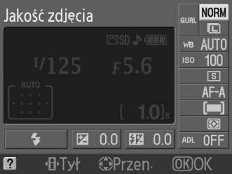 Tryb lampy błyskowej Aby wybrać tryb lampy błyskowej: 1 Umieść kursor na ekranie Informacje. Jeśli informacje zdjęciowe nie są wyświetlane na monitorze, naciśnij przycisk R.