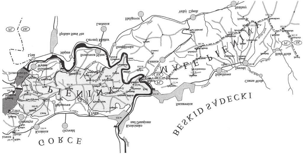 186 Pieniny Przyroda i Człowiek 14, 2016 Ryc. 1. Zasięg badań archeologicznych w Pieninach w 2012 r.