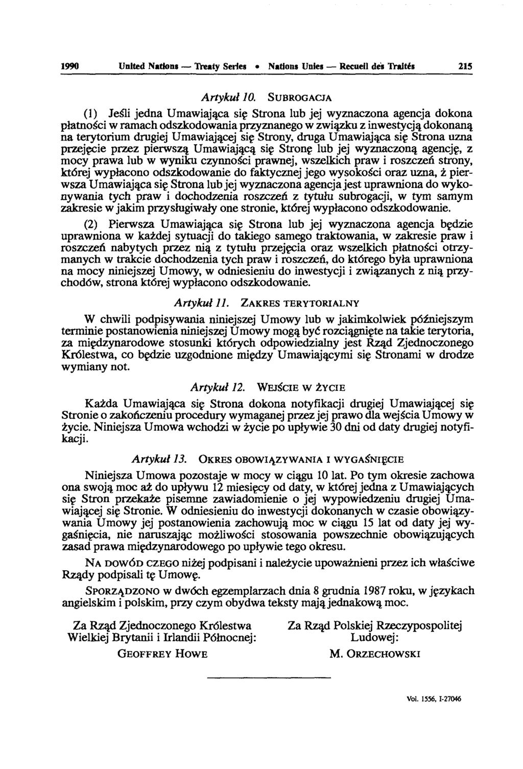 1990 United Nation» Treaty Series» N«tion» Unies Recueil de» Traités 215 Artykul 10.