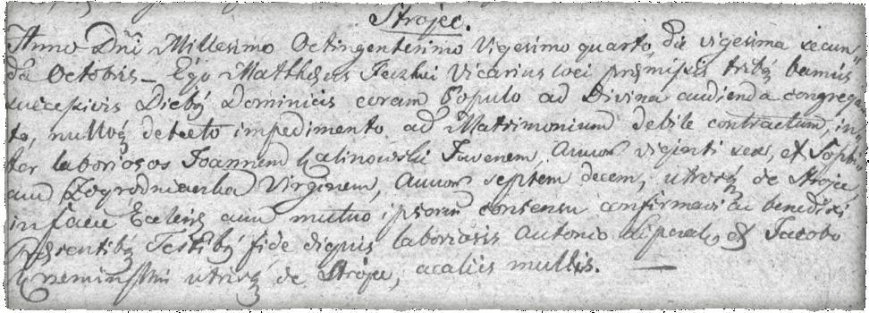 skan łacińskiego aktu małżeństwa 26/1824 FamilySearch.