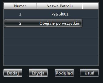 Przycisk Podgląd włącza zaznaczony patrol na podglądzie po lewej stronie.