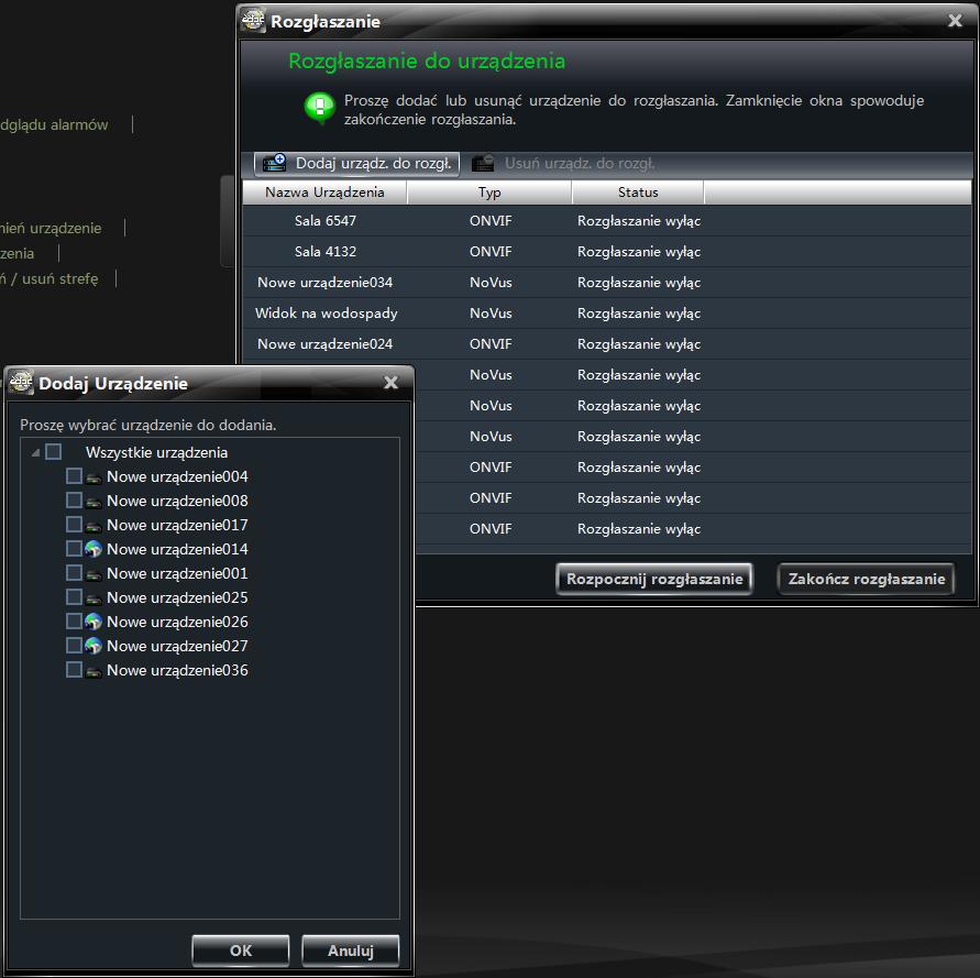ROZGŁASZANIE KOMUNIKATÓW 13. Rozgłaszanie komunikatów dźwiękowych. NVR-6000-Viewer umożliwia wysyłanie dźwięku do wielu rejestratorów jednocześnie.