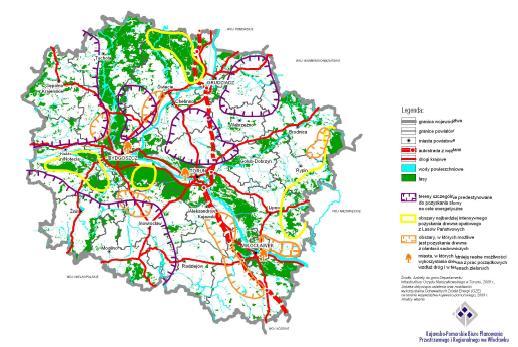 Poniższe rysunki przedstawiają warunki w zakresie uwarunkowań pozyskania biomasy z różnych źródeł na obszarze województwa kujawsko-pomorskiego. Rysunek 8.