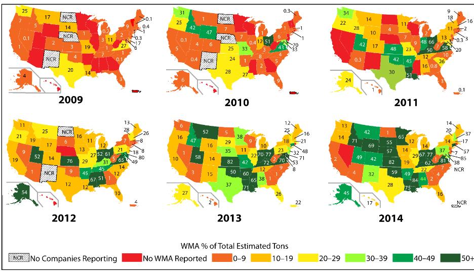 WMA w Stanach Zjednoczonych Dane źródłowe: Asphalt Pavement