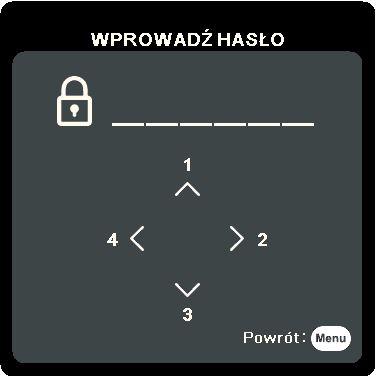 Korzystanie z funkcji hasła Dla celów bezpieczeństwa i w celu uniemożliwienia nieautoryzowanego użytkowania projektor został wyposażony w funkcję zabezpieczenia hasłem.