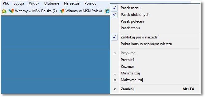 Domyślnie przeglądarka Internet Explorer w wersji 10.0 nie pokazuje paska menu.