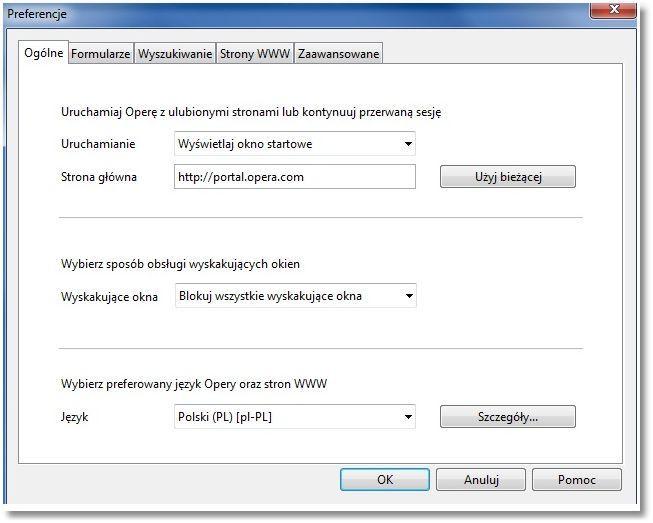 Konfiguracja przeglądarki Opera 11.51 Konfiguracja przedstawiona w niniejszym rozdziale odnosi się do konfiguracji domyślnej przeglądarki.