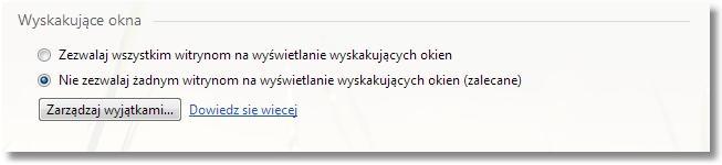 W celu wyboru sposobu obsługi skryptów JavaScript na poszczególnych witryn należy wybrać przycisk [Zarządzaj wyjątkami.