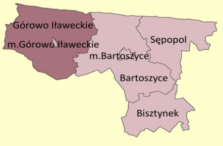 Rysunek 1. Gmina Górowo Iławeckie na tle województwa i powiatu Województwo warmińsko-mazurskie Powiat bartoszycki Źródło: opracowanie własne na podstawie Statystycznego Vademecum Samorządowca 2013.