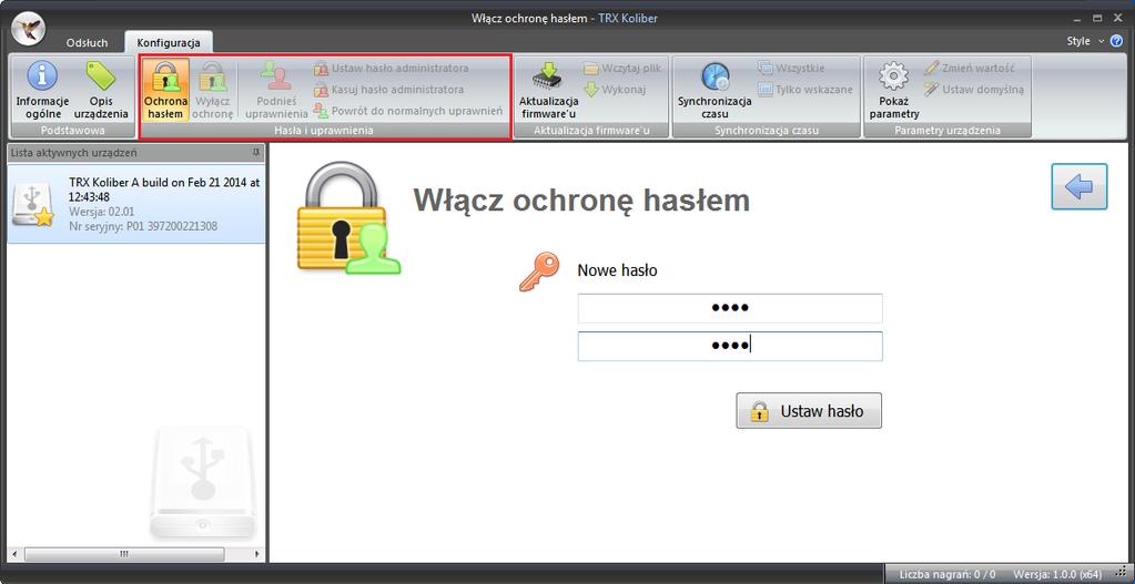 2.3 Ochrona nagrań Okno Ochrona hasłem pozwala na zabezpieczenie dostępu do wszystkich nagrań