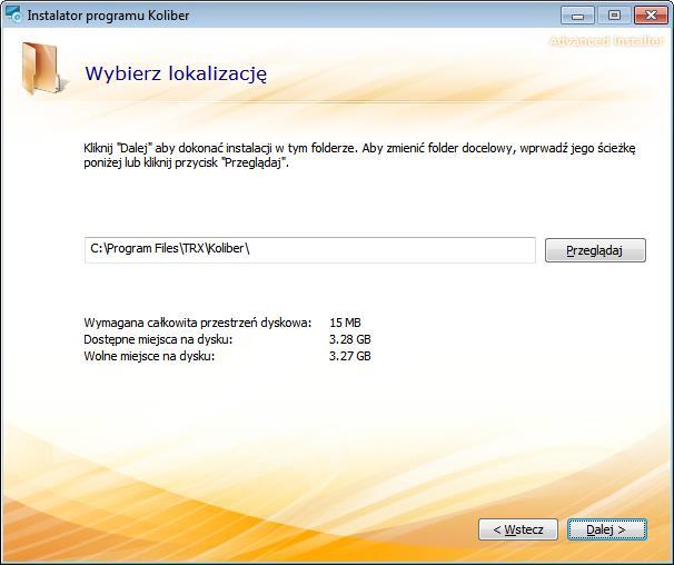 1.7.2 Wybór lokalizacji Po ekranie powitalnym użytkownik ma możliwość wyboru lokalizacji folderu programu.