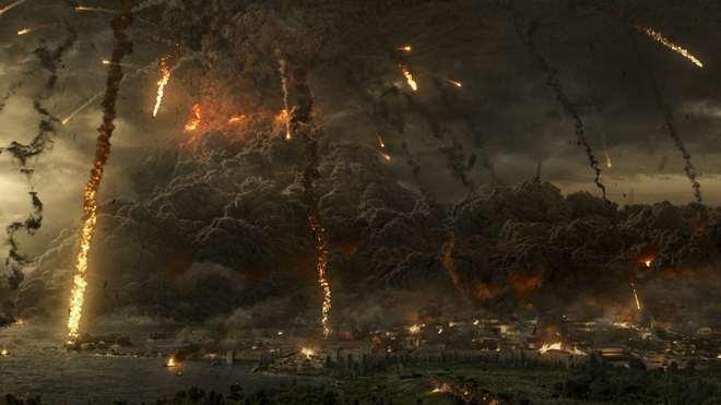 POMPEJE Wulkan w tle to Wezuwiusz, który wciąż jest aktywny i zagraża miastu Neapol.