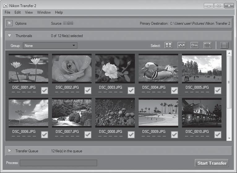 2 Po uruchomieniu programu Nikon Transfer 2 kliknij przycisk Start Transfer (Rozpocznij transfer). Start Transfer (Rozpocznij transfer) Rozpoczęte zostanie przesyłanie zdjęć.
