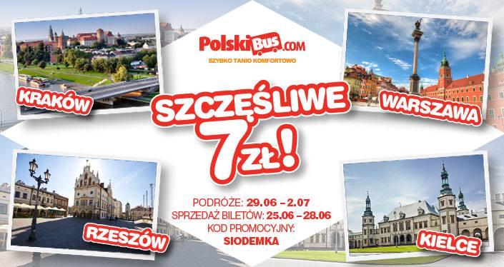 Szczęśliwa 7-ka od Polskiego Busa Polski Bus aktywnie walczy o pozycję lidera na rynku w Polsce. Najbardziej na trasach Warszawa- Kraków, Rzeszów, Kielce, ale w ostatnim czasie nie tylko.