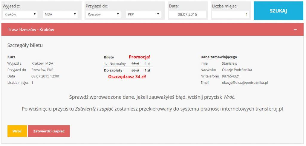 wszystkie informacje są prawidłowe. Wprawne oko zauważy, że zmieniliśmy godzinę wyjazdu z 11 na 12. Zrobiliśmy to po to, aby sprawdzić jak się zachowa system.