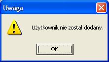 Po kliknięciu przycisku Kasuj hasło system zawsze ustawi hasło na zgodne z nazwą użytkownika i wyświetli komunikat: Po akceptacji zostanie wyświetlona informacja o ustawieniu hasła na zgodne z nazwą,